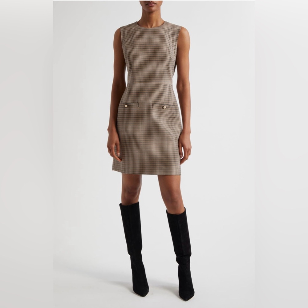 Veronica Beard Black & Tan Houndstooth Mini Dress
